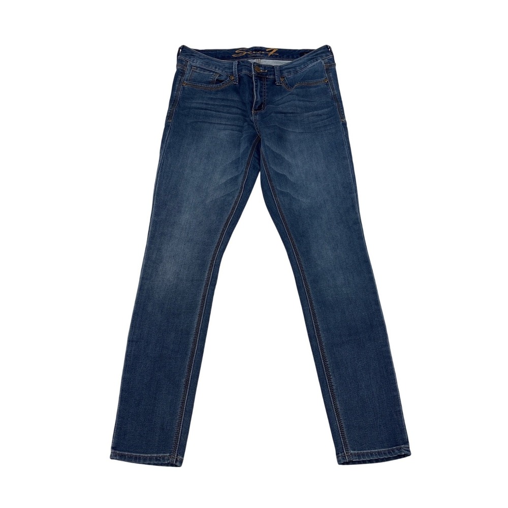 Seven7 Womens Skinny Jeans Medium Wash Blue Denim Size 10 Whiskered Stretch